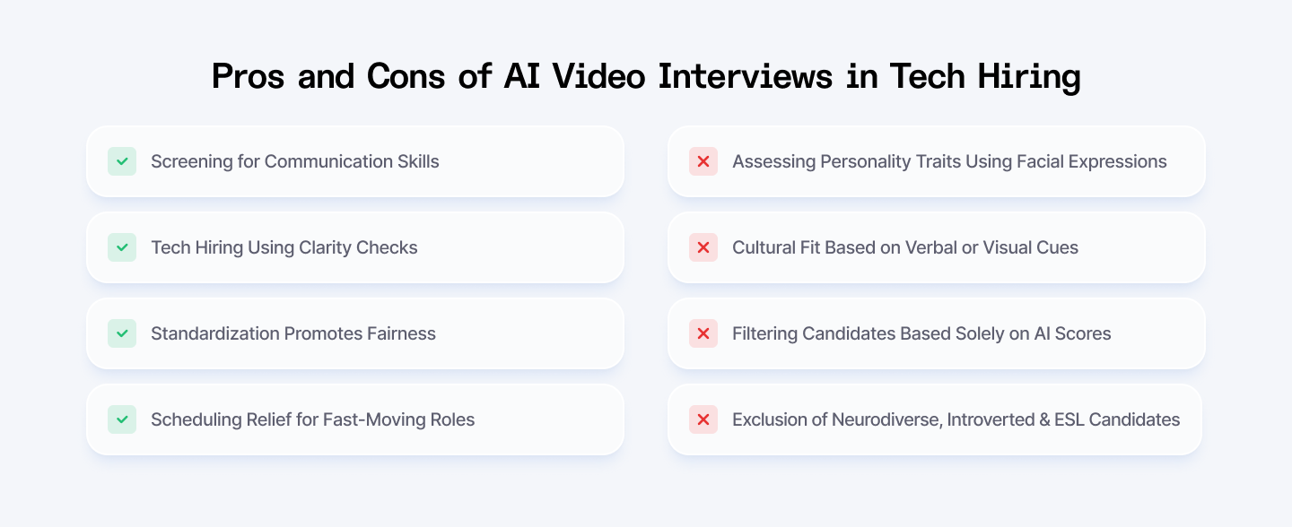 Pros and cons of AI video interviews in tech hiring